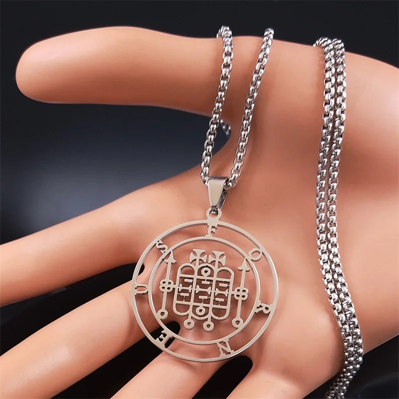 Demon Silver Pendant Seal Forneus Round Colares