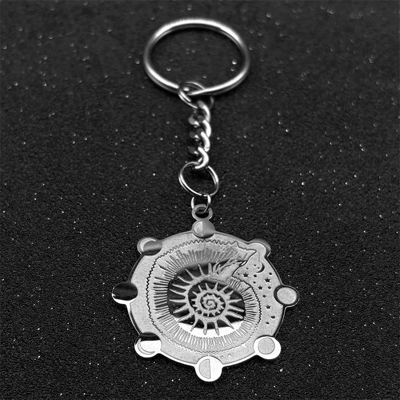 Star Key Silver Pendant Witch Snail Moon Phase