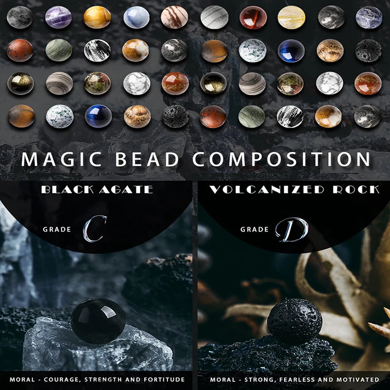 Dark Series Black Stone Bead Elastic Bracelet for Men Women