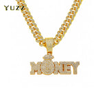New Iced Out Bling Rhinestone Letters Money Pendant Necklaces,With Cuban Chain Money Bag Dollar Sign Men's Women Hip Hop Jewelry