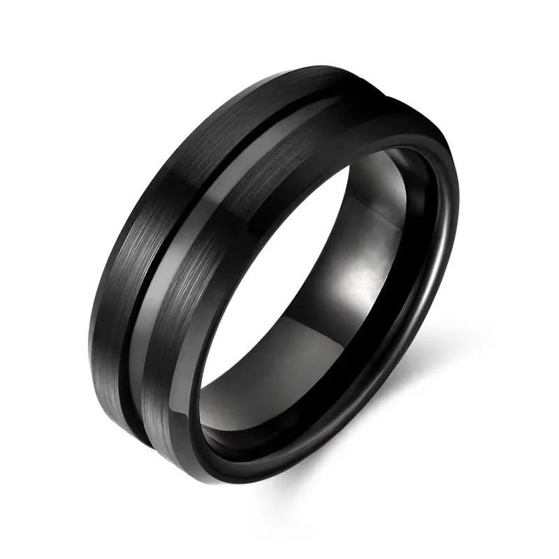 Fashion Black Narrow Wood Grain Stainless Steel Rings For Men Anniversary Party Jewelry Accessories Classical Men Rings