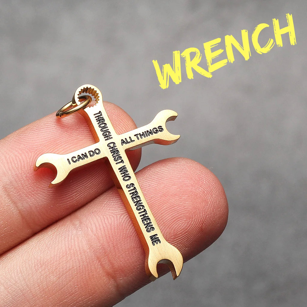 Wrench Cross Pendant Necklace — Stainless Steel
