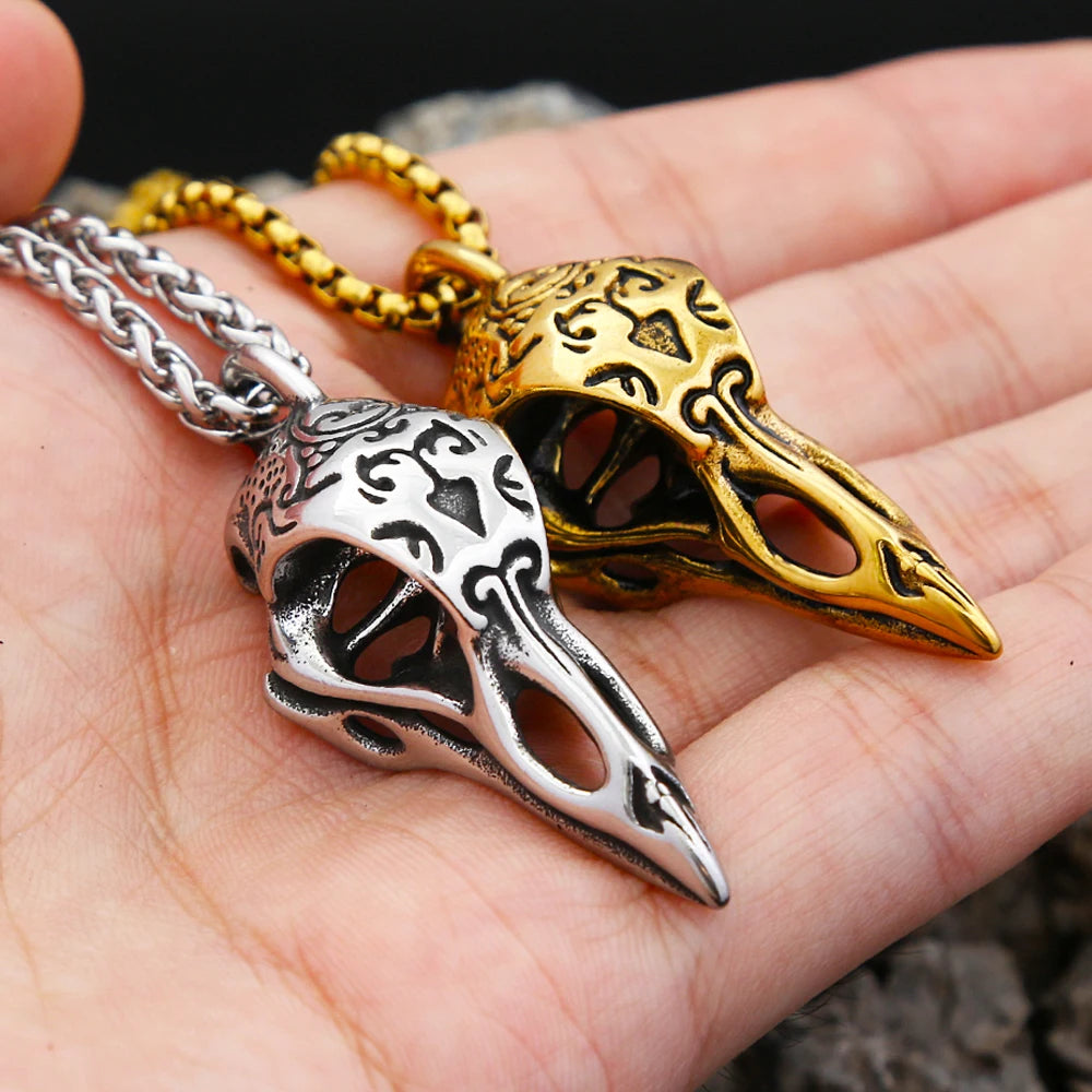 Raven Skull Pendant — Stainless Steel