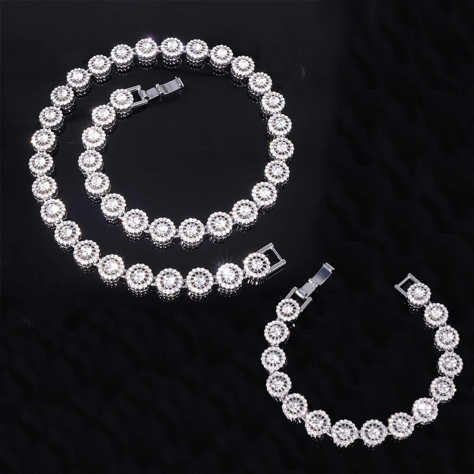 Iced Out Gold-Tone Cuban Chain Necklace Bracelet Set