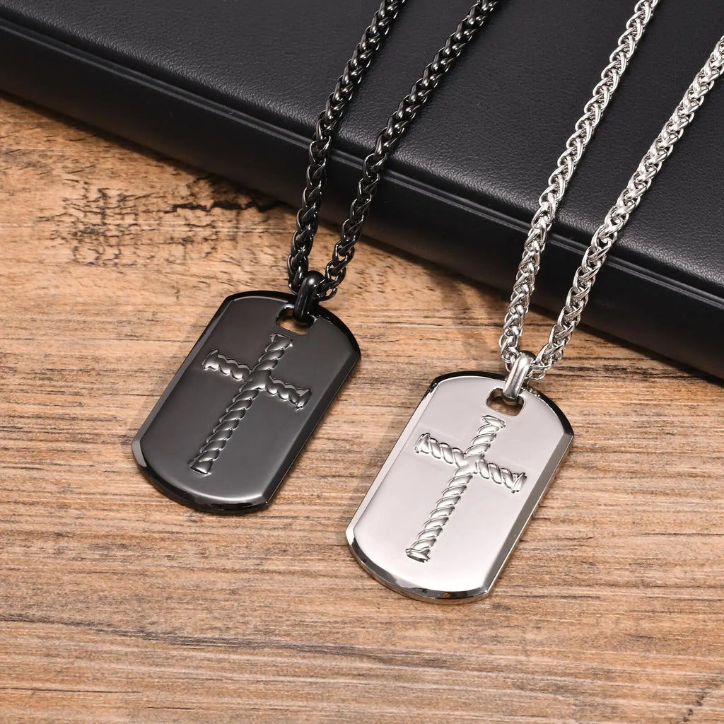 Cross DogTag Pendant Necklaces for Men Boys,High Polished Stainless Steel Pendant Necklaces,Jewelry Gifts for Husband DAD BBF