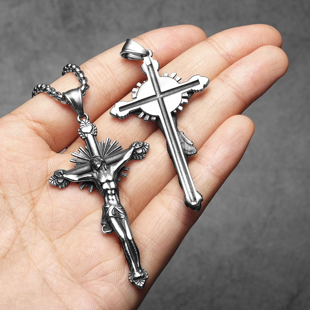 Jesus Exorcism Retro Cross Pendant Necklace — Stainless Steel