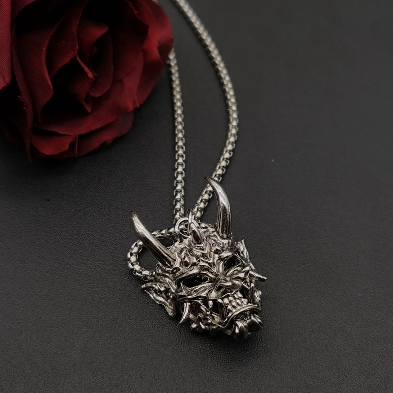 Vintage Punk Ghost Skull Mask Pendant Stainless Steel Chain Necklace Cool Men Rock Party Jewelry