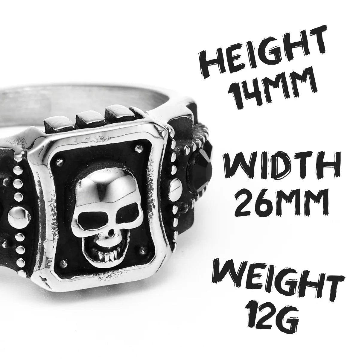 Skull Ring Black Gemstone — Stainless Steel