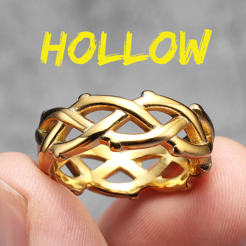 Weaving Hollow Stainless Steel Mens Rings Trendy Simple Unique Stylish for Male Boyfriend Jewelry Creativity Gift