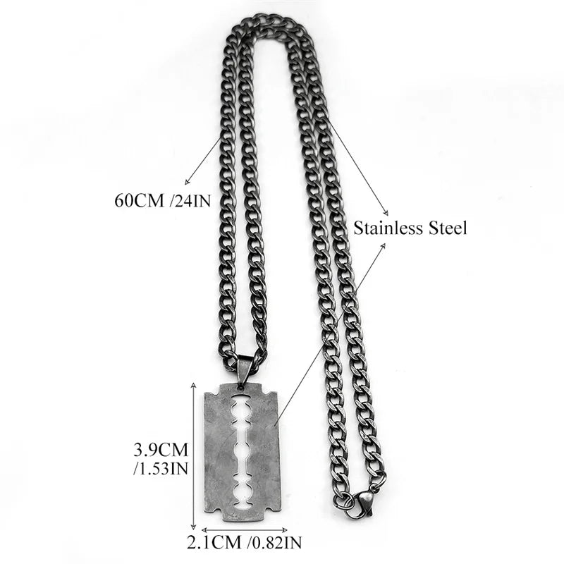 Razor Blade Long Necklace — Black Stainless
