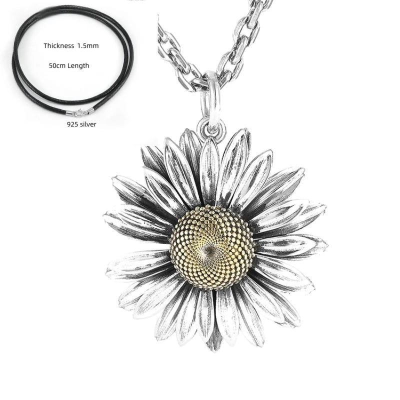 Silver-Tone Large Sunflower Pendant Necklace, 60cm