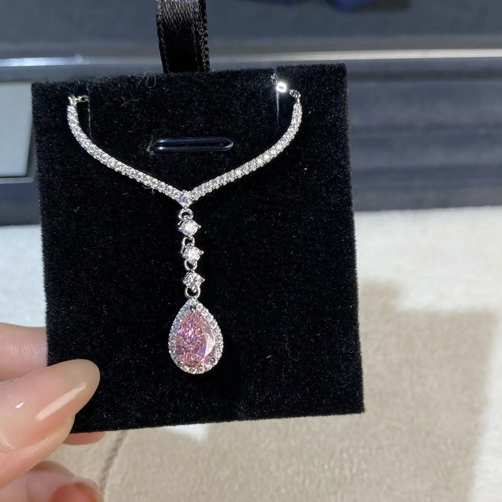 Luxury Solid Platinum PT950 Women's Ice Flower Cut Drops Diamond Pendant Necklace