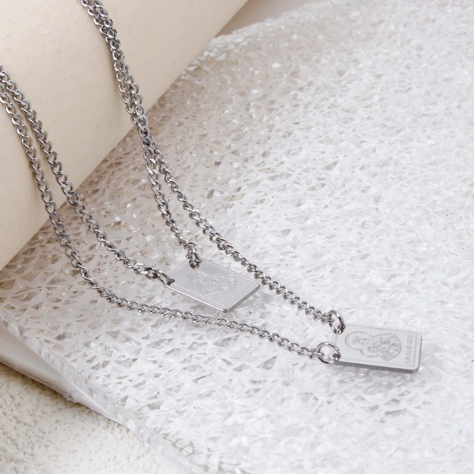 Virgin Mary Curb Chain Necklace — Silver