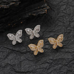 Gold Iced Out Butterfly Stud Earrings Statement