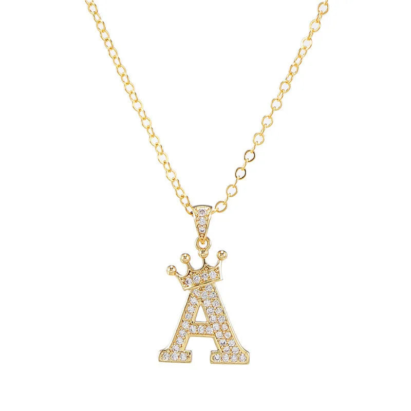 Crown Initial Letter Pendant Necklace — Copper