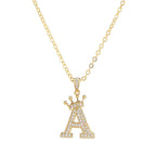 Crown Initial Letter Pendant Necklace — Copper
