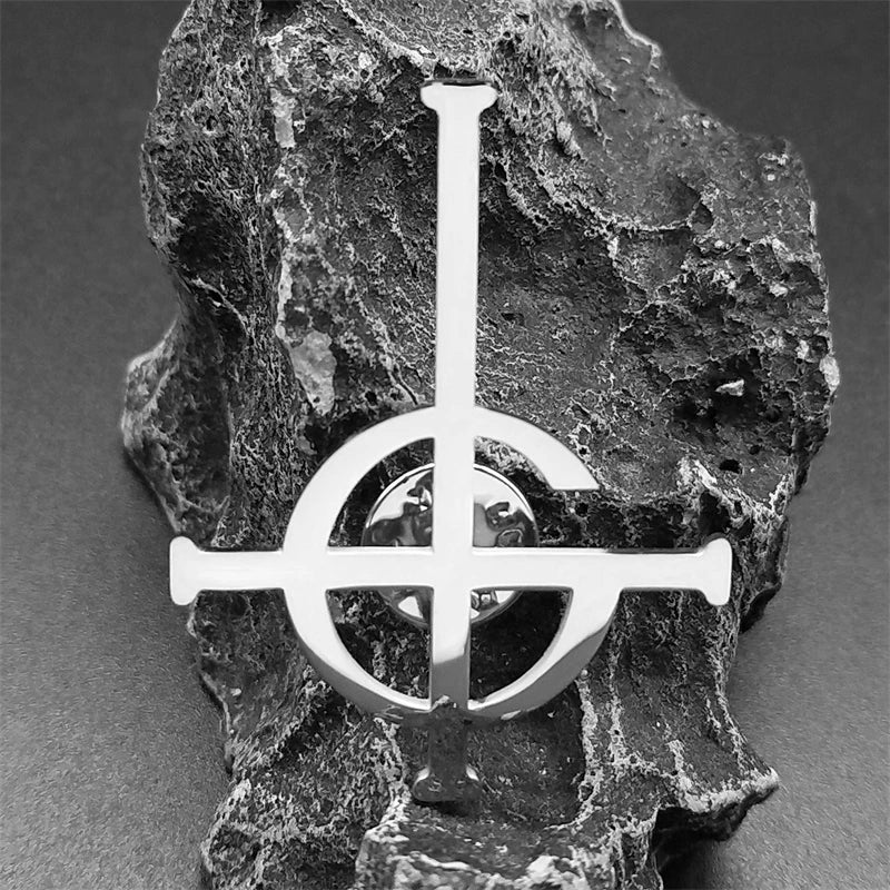 Cross Ghost Steel Pendant Band Brooch Ghoul Nameless