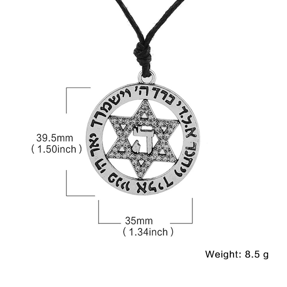 Jeshayuan Star Of David Pendant Necklace With Rhinestone Stainless Steel Hebrew Letter Jewish Talisman Jewelry Necklace