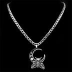 Wicca Moon Moth Pendant — Stainless Steel