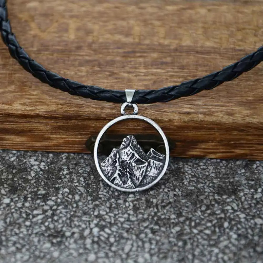Nostalgia Climber Camping Jewelry Mountain Charm Round Pendant Necklace For Men Women Gift