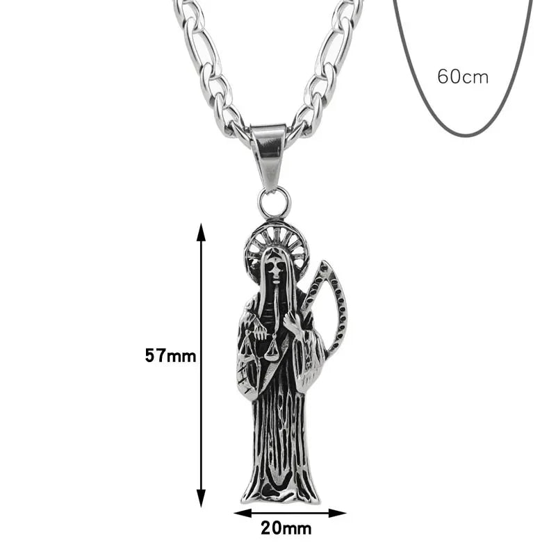 Witaya Classic New Retro Death of Angel Santa Muerte Mens Pendant Necklace 316L Stainless Steel Jewelry Men Party Gift