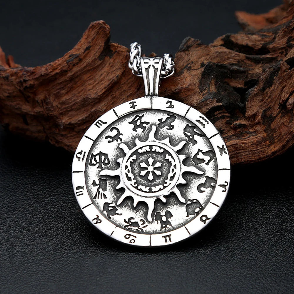 Zodiac Steel Pendant Vintage Constellation Round