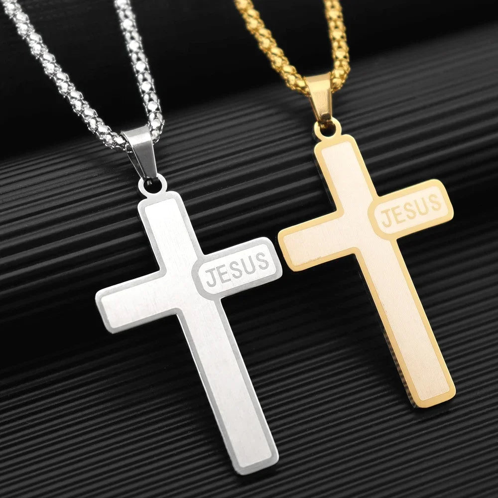 Jesus Cross & Saint Benedict Pendant Necklace — Stainless Steel