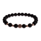 Black CZ Pave Ball Beaded Bracelet for Men — Adjustable Weave