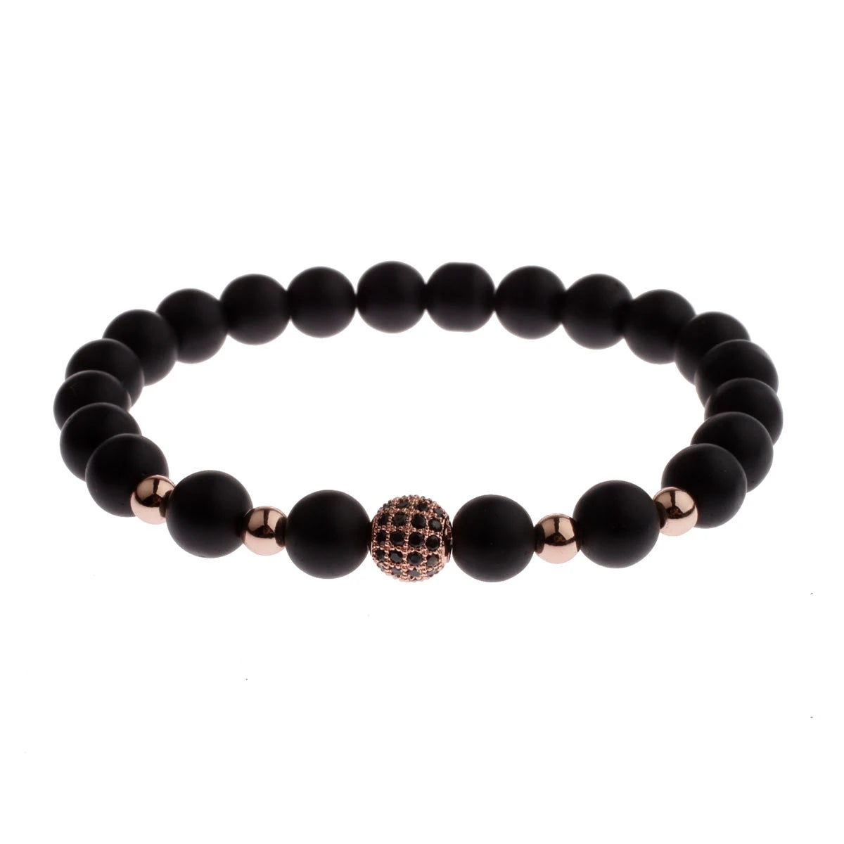 Black CZ Pave Ball Beaded Bracelet for Men — Adjustable Weave