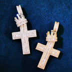 Hip Hop 3A+ CZ Stone Paved Bling Iced Out Crown Cross Charm Pendants Necklace for Men Rapper Jewelry Gold Silver Color