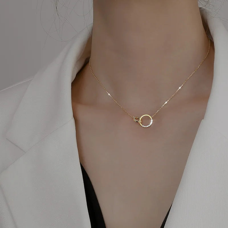925 Sterling Silver Circle Necklace Personality Charm Geometric Shape Pendant Choker Birthday Gift for Women Exquisite Jewelry