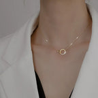 925 Sterling Silver Circle Necklace Personality Charm Geometric Shape Pendant Choker Birthday Gift for Women Exquisite Jewelry
