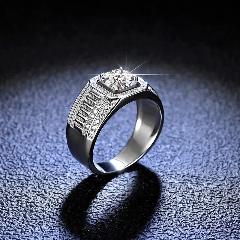 Platinum PT950 Men's Luxury Eternal 18K White Gold Rings With Credentials 1 Carat VVS D Color Diamond Moissanite