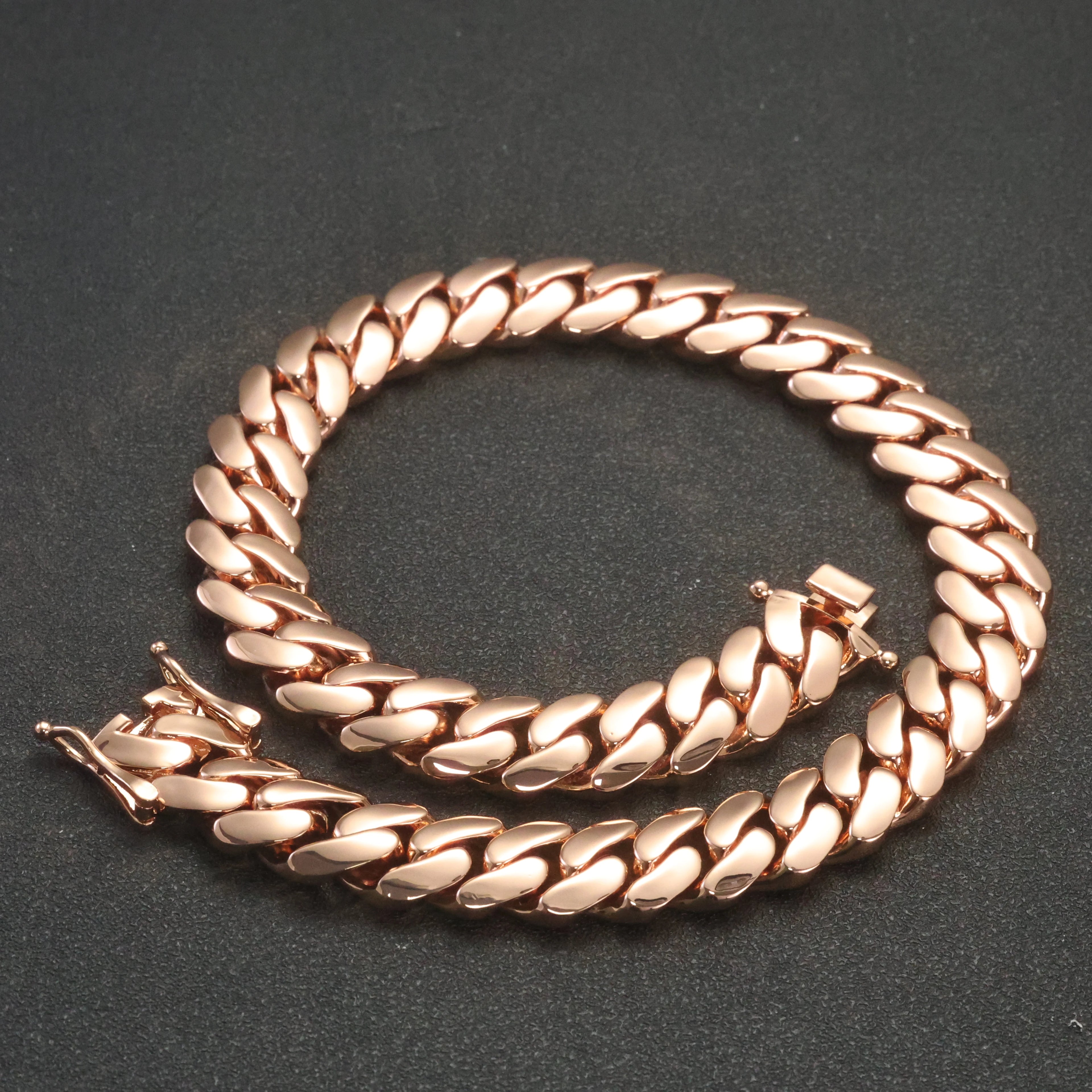 Rose Gold Cuban Chain Necklace Smooth 22MM