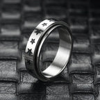Vintage Star Stainless Steel Rotating Ring Anti Stress Man Worry Stress Relief Anxiety Relaxing Metal Rock Band Ring
