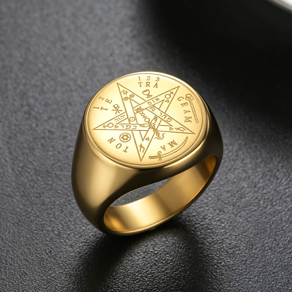 Tetragrammaton Pentacle Signet Ring — Stainless Steel