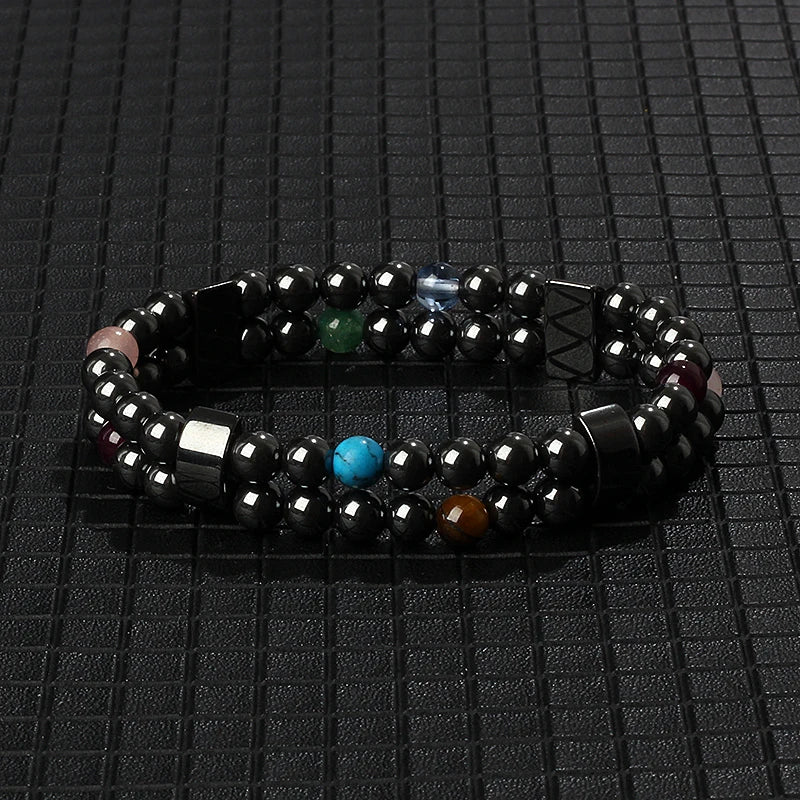 Hematite Therapy Stretch Bracelet — Mixed Metal