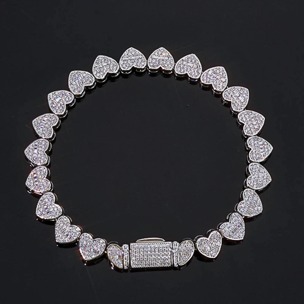 Heart Tennis Bracelet Silver 8MM Baguette Iced Out