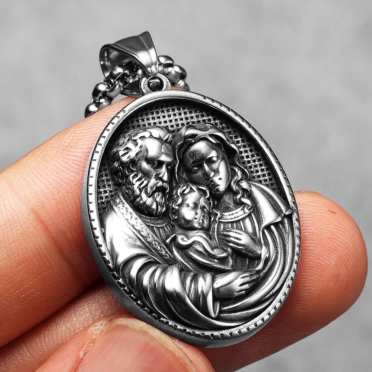 Holy Family Pendant — Stainless Steel