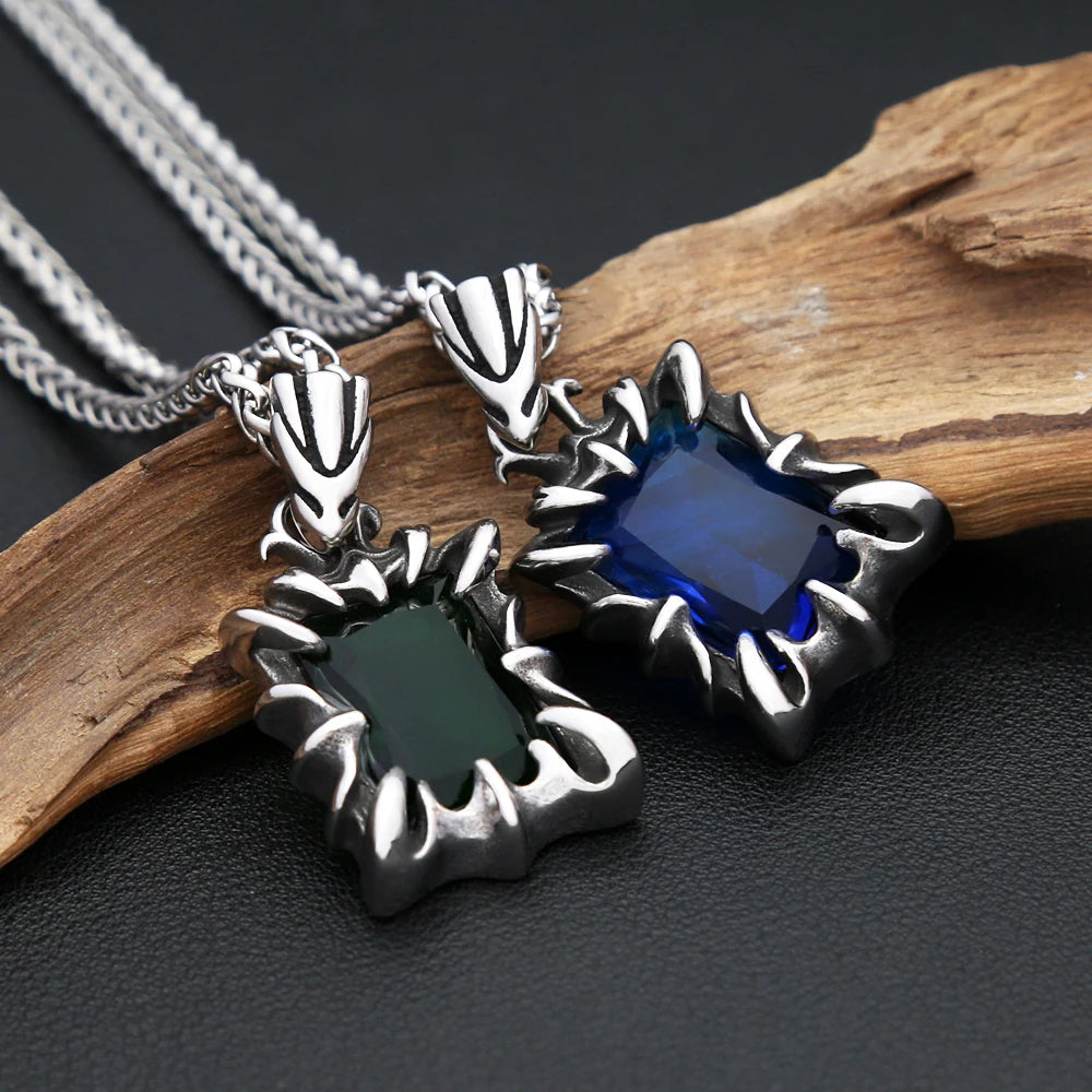 Stone Pendant Necklace Black — Stainless Steel