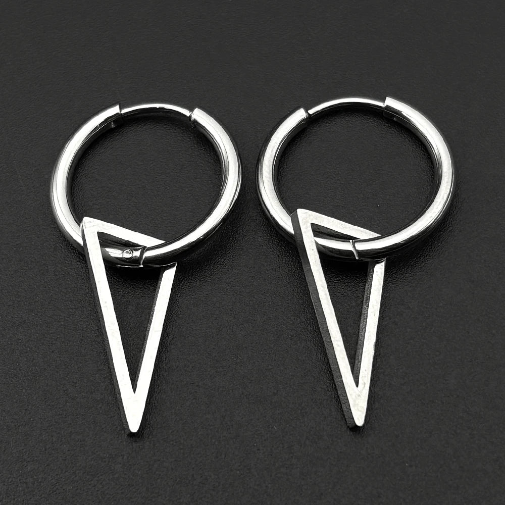 Stainless Steel Triangle Geometry Hoop Earrings For Men Women Gothic Pop Silver Color Hip hop Drop Earring Punk Party Jewelry