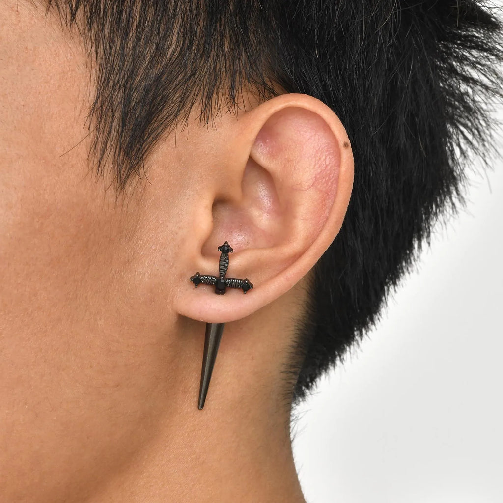 Black Cross Studs Sword Earrings
