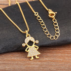 New Fashion Pave Shiny Crystal Zircon Girls Boys Son Daughter Pendant Necklace For Female Male Chain Link Jewelry Accessories