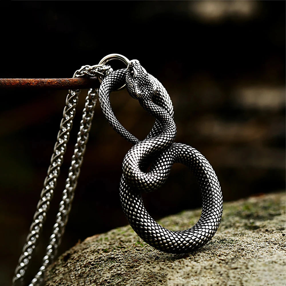 Vintage Snake Pendant Necklace for Men Fashion Punk Stainless Steel Gothic Animal Biker Necklace Jewelry Gift Dropshipping