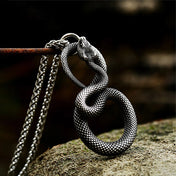 Vintage Snake Pendant Necklace — Steel