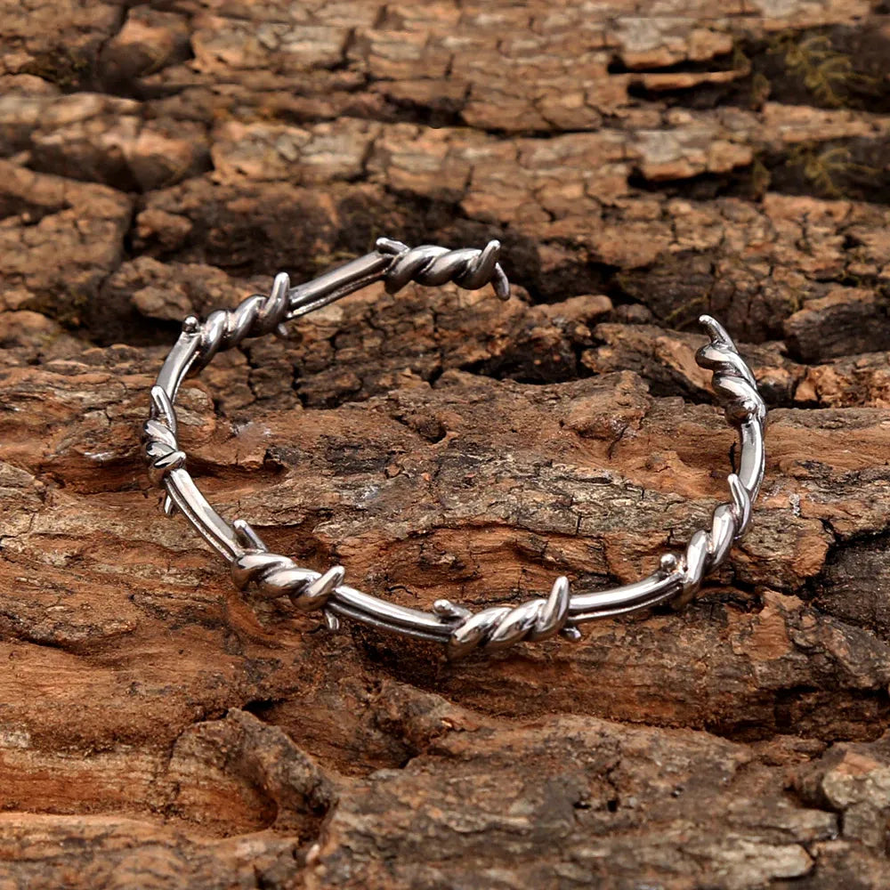 Vintage Thorn Wire Open Cuff Bracelet — Gothic, Stainless Steel