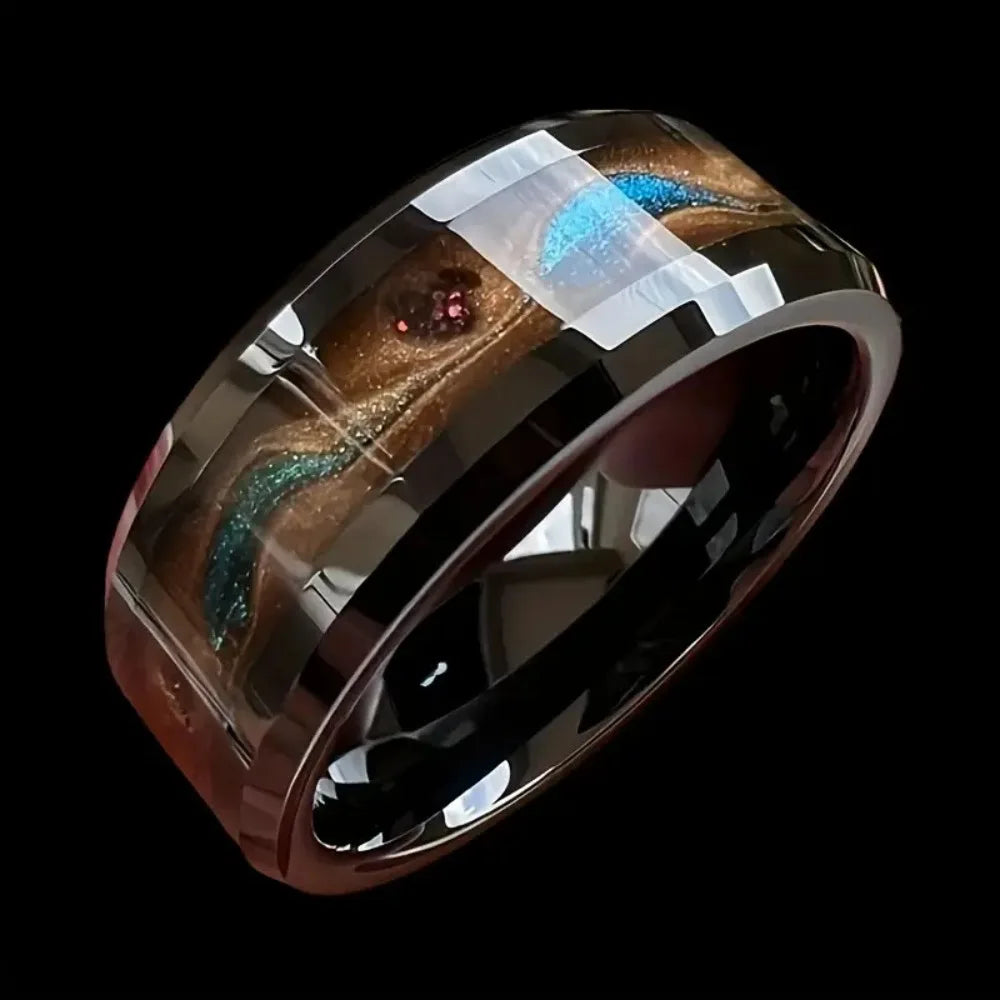 Trendy Creative Gold Color Quicksand Galaxy Meteorite Pattern Black Stainless Steel Rings for Men Cosmic Artistic Jewelry Gifts