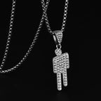 Personality Tilt Head Little Person Stainless Steel Zircon Pendant Necklace for Men Women Hip-hop Punk Collar Accessory