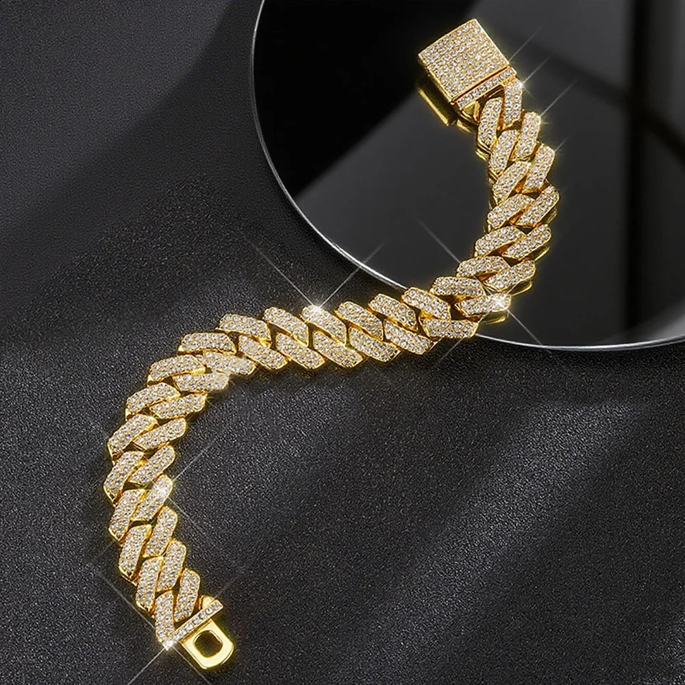 Iced Out Square Cuban Chain 14mm — Gold