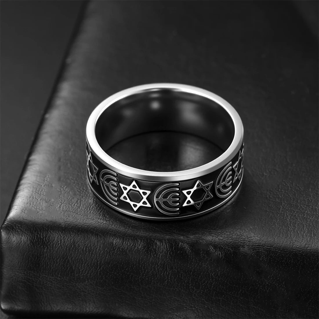 EUEAVAN Star of David Rings Stainless Steel Classic Hexagram Menorah Ring for Women Men Jewish Jewelry Gift